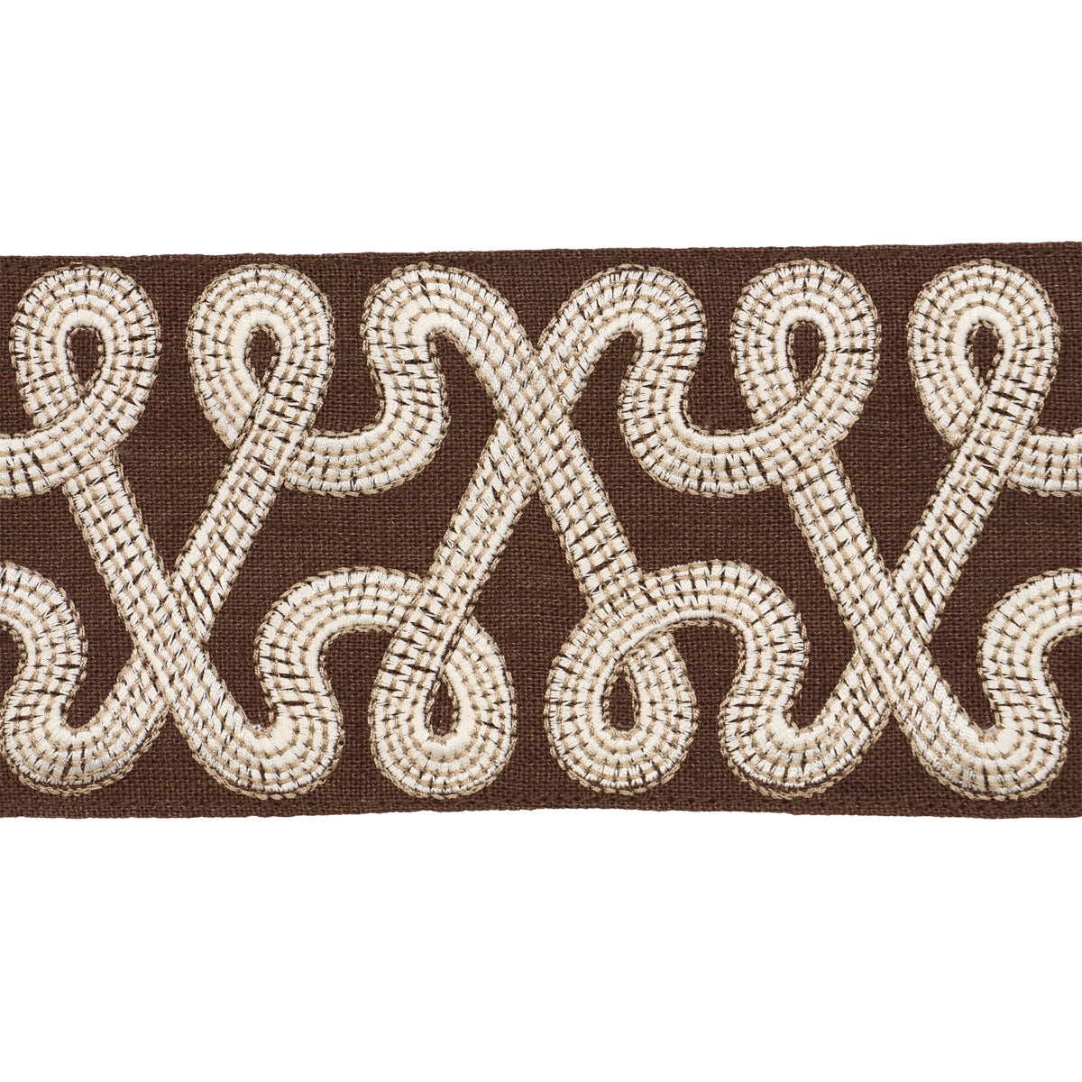 Eaphi TAPE EMBROIDERY MIX KNIT ブラウン FREEFORM EMBROIDERED TAPE | Chocolate – Schumacher UK