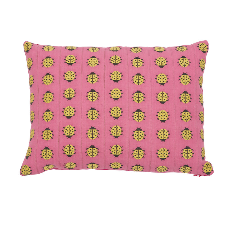 Ladybird Pillow Yellow Pink Schumacher UK