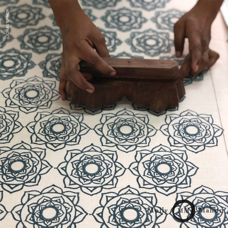 Rose Hand Block Print | Blue