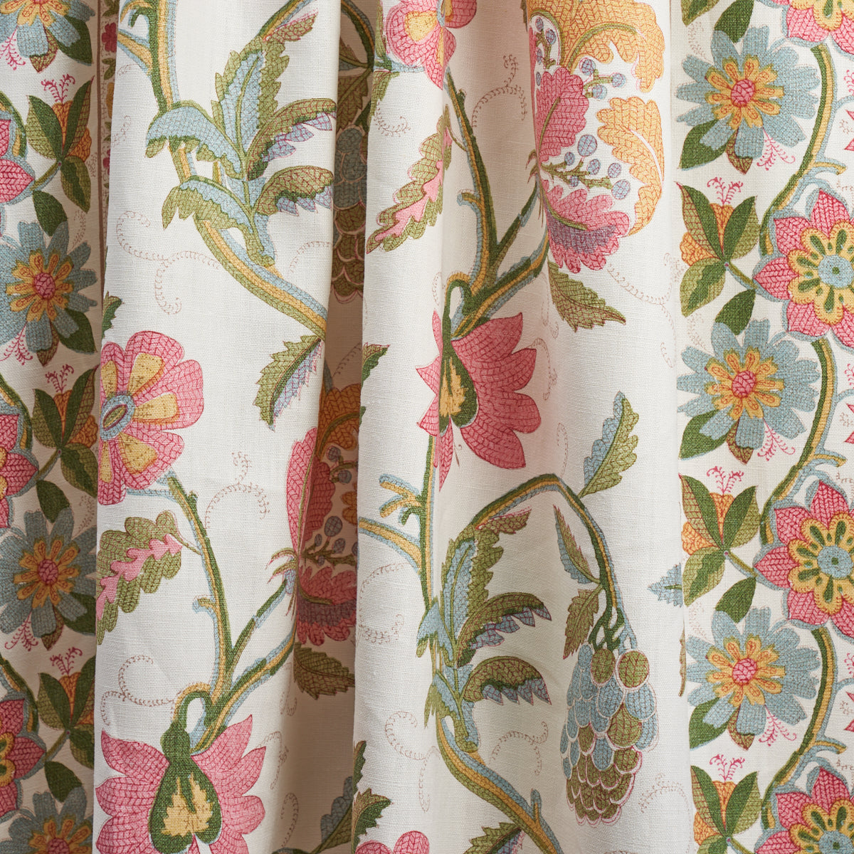 INDALI BORDERED LINEN | PINK AND LEAF