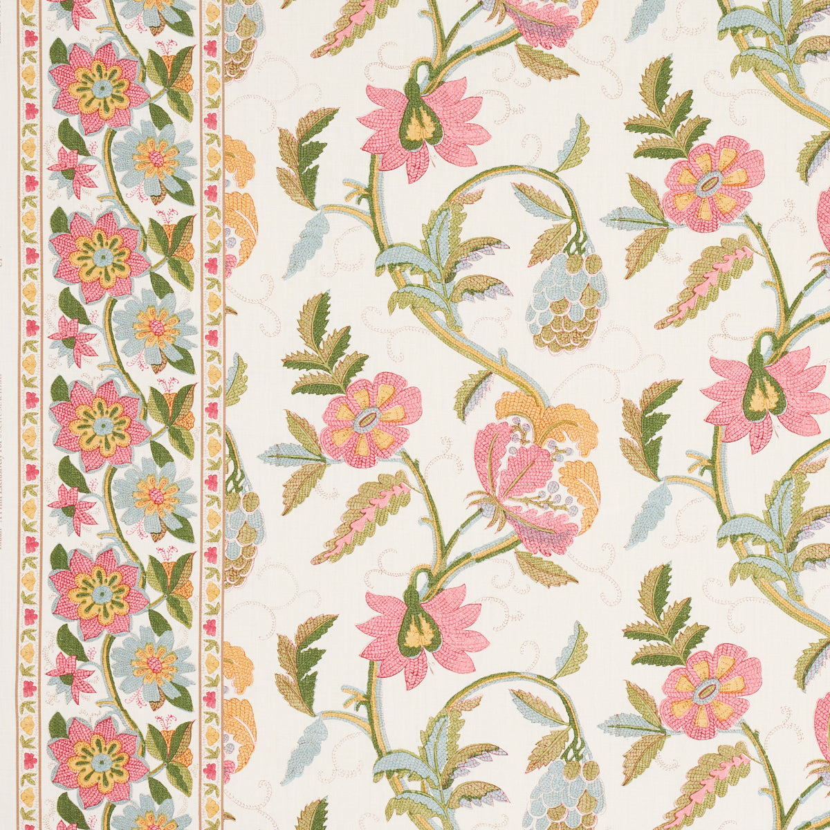 INDALI BORDERED LINEN | PINK AND LEAF