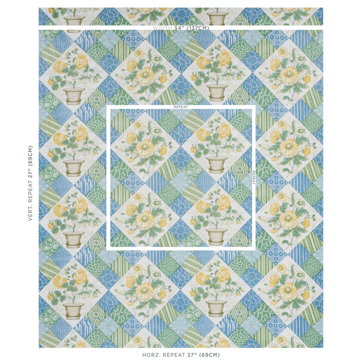 CALDWELL PATCHWORK CHINTZ | YELLOW AND CORNFLOWER