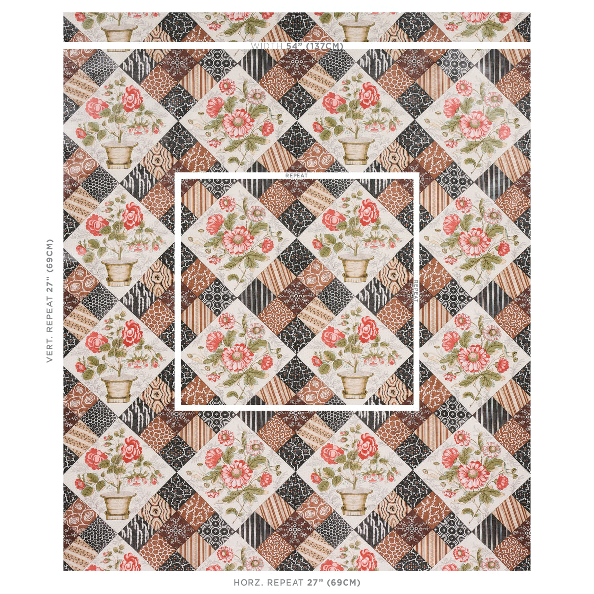 CALDWELL PATCHWORK CHINTZ | ROSE AND CHOCOLATE