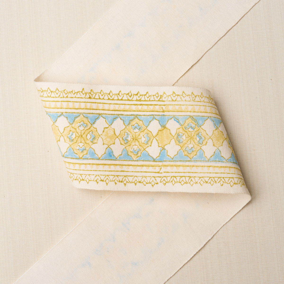 AMIRA HAND BLOCK PRINTED TAPE | Yellow & Aqua