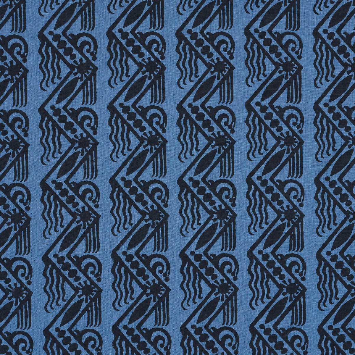 VENETIAN ZIG ZAG BLOCK PRINT | BLACK ON BLUE