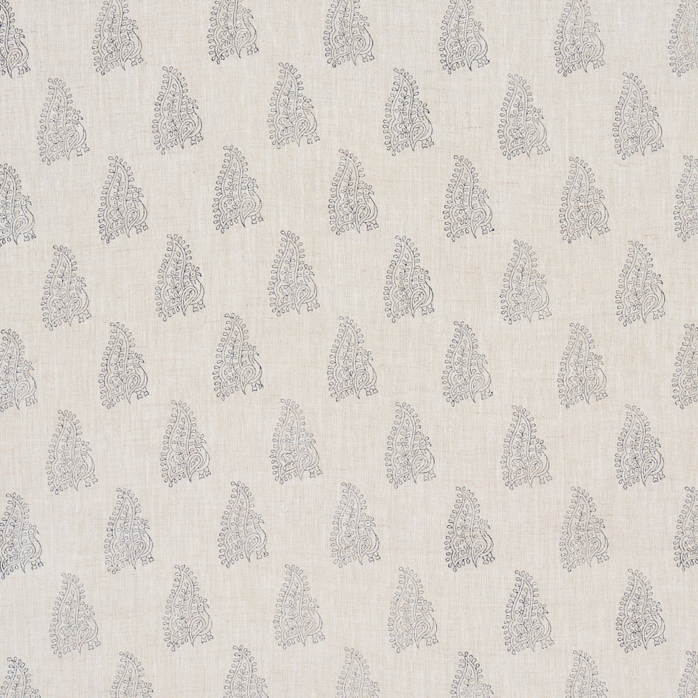PEACOCK LINEN HAND BLOCKED PRINT | Navy & Flax