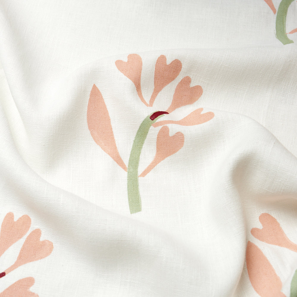 GINKGO HAND BLOCK PRINT | Pink And Sage On White