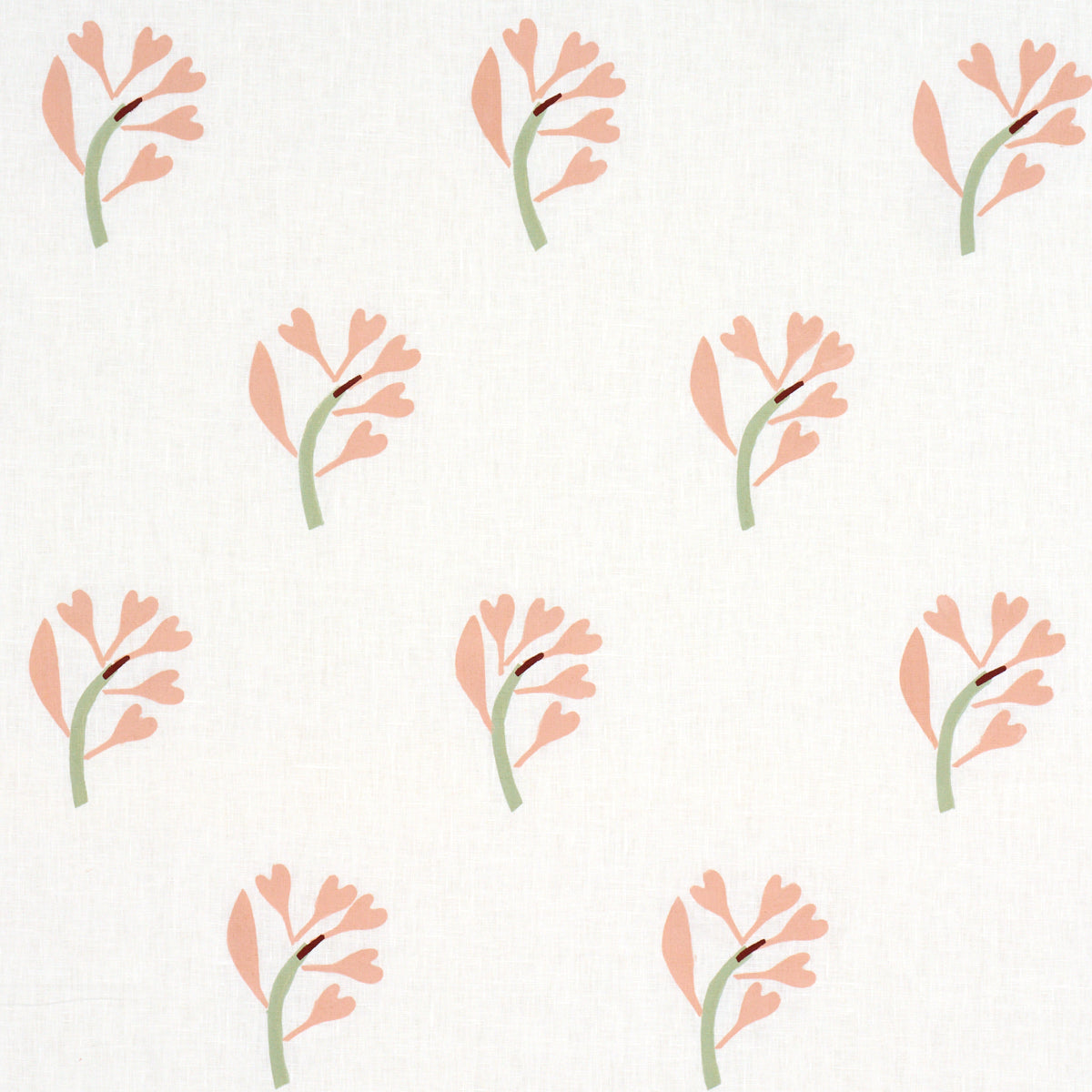 GINKGO HAND BLOCK PRINT | PINK AND SAGE ON WHITE