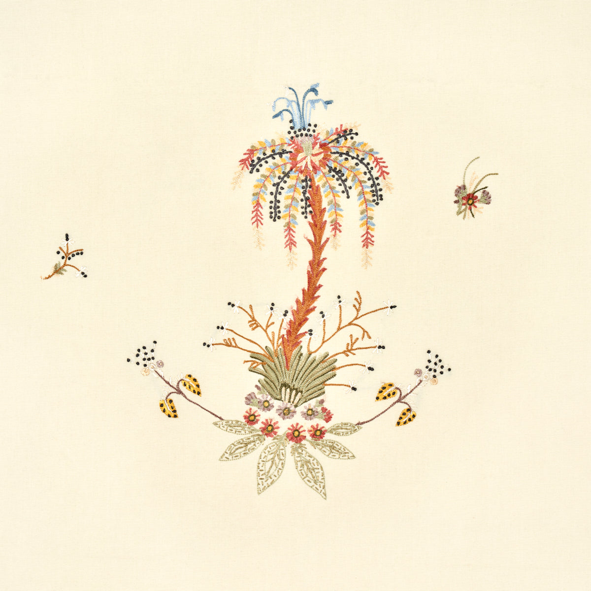 Royal Poinciana Hand Embroidery | Multi On Creme