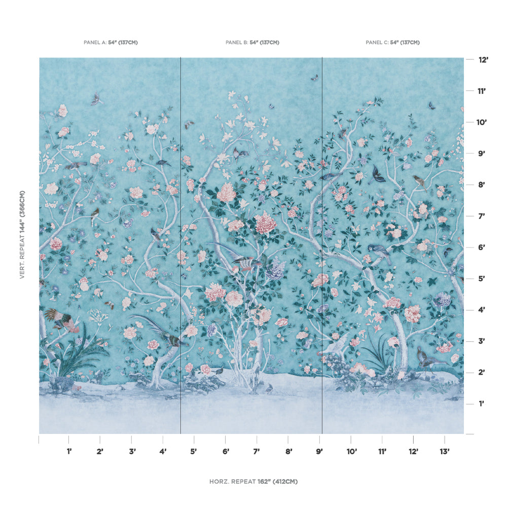 Les Oiseaux Panel Set | Blue Turquoise