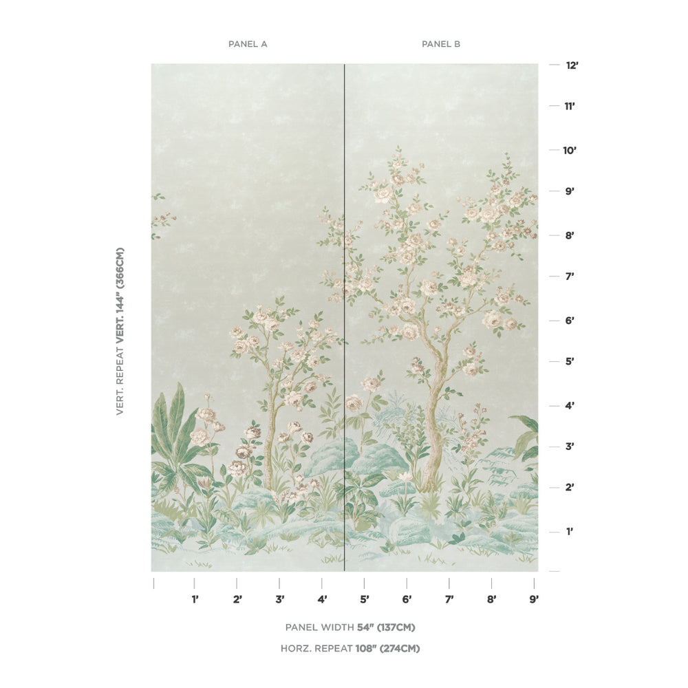 CHARLOTTE'S GARDEN 2 PANEL SET | Celadon