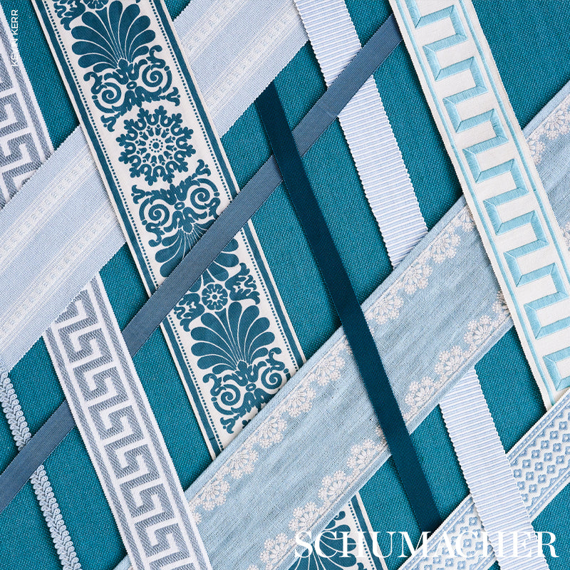 GREEK KEY EMBROIDERED TAPE | AQUA