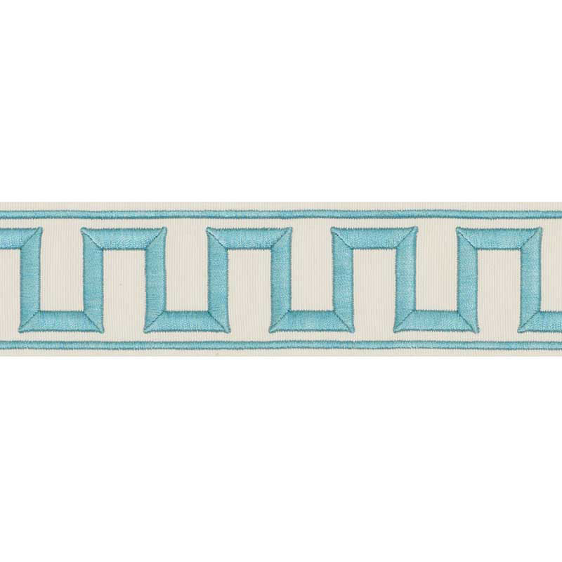 GREEK KEY EMBROIDERED TAPE | AQUA