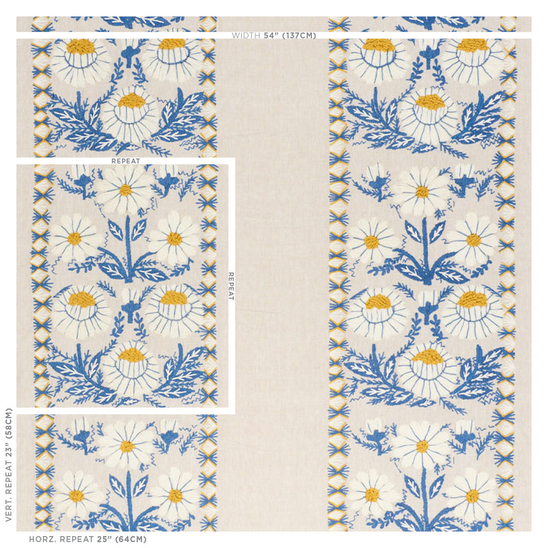 MARGUERITE EMBROIDERY | Blue & Ochre