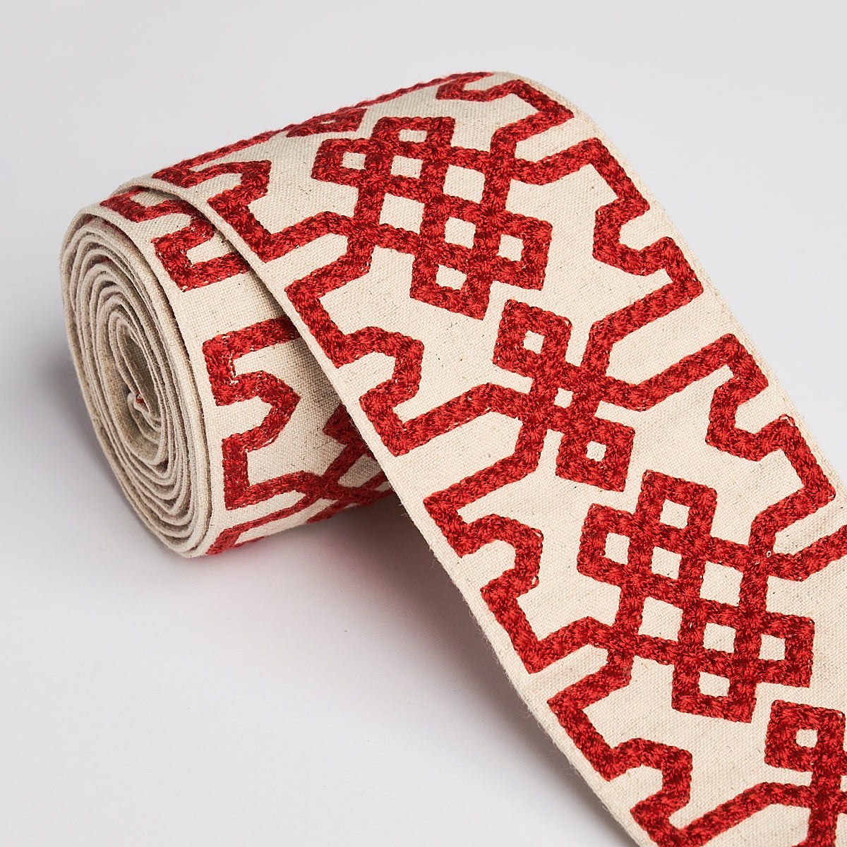 Knotted Trellis Tape | Crimson On Unbleached