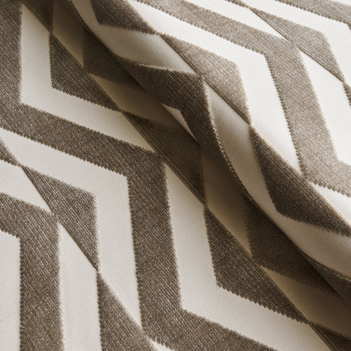 BROKEN CHEVRON CUT VELVET | TAUPE ON IVORY