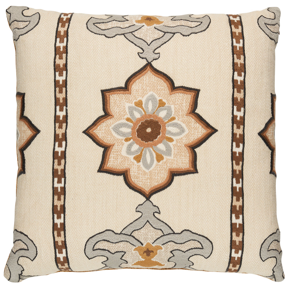 Temara Embroidered Print Pillow | Natural