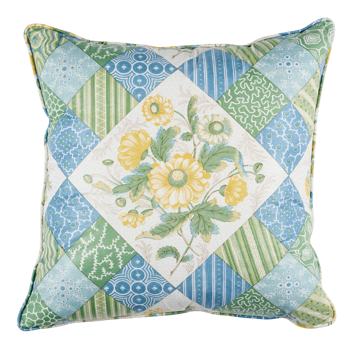 Caldwell Patchwork 20" Pillow | Yellow & Cornflower