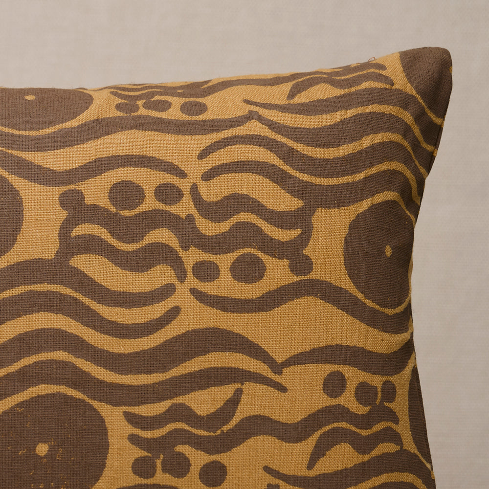 Bosphorous Hand Block Pillow | Ochre & Brown