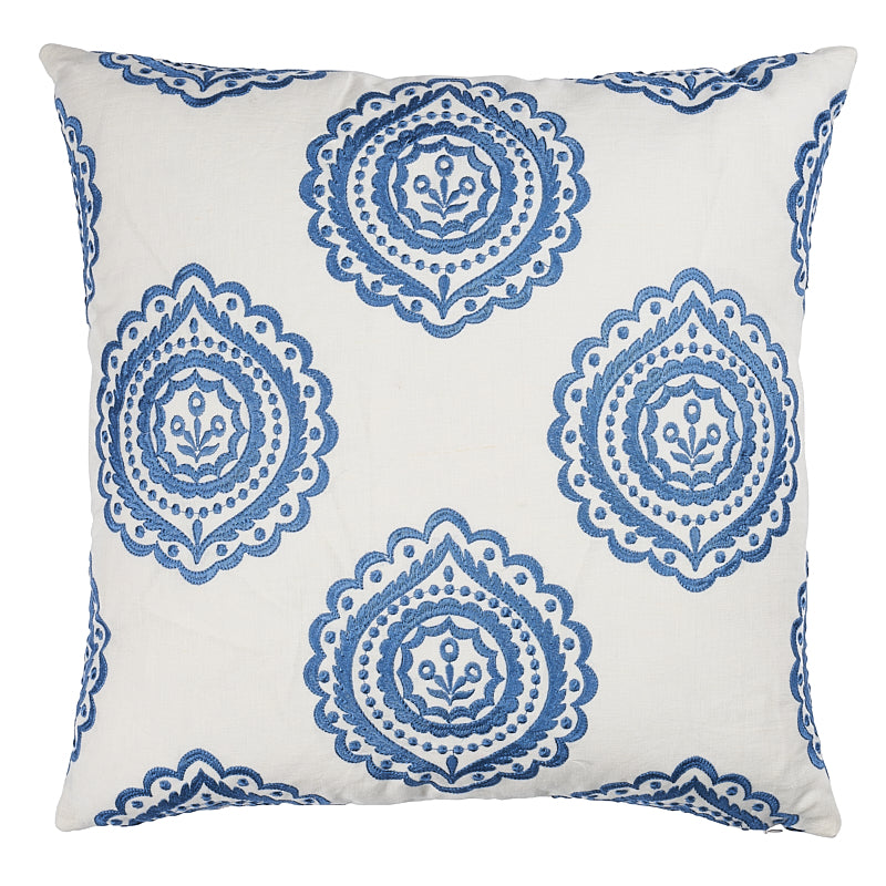 Olana Embroidery Pillow | Blue& White