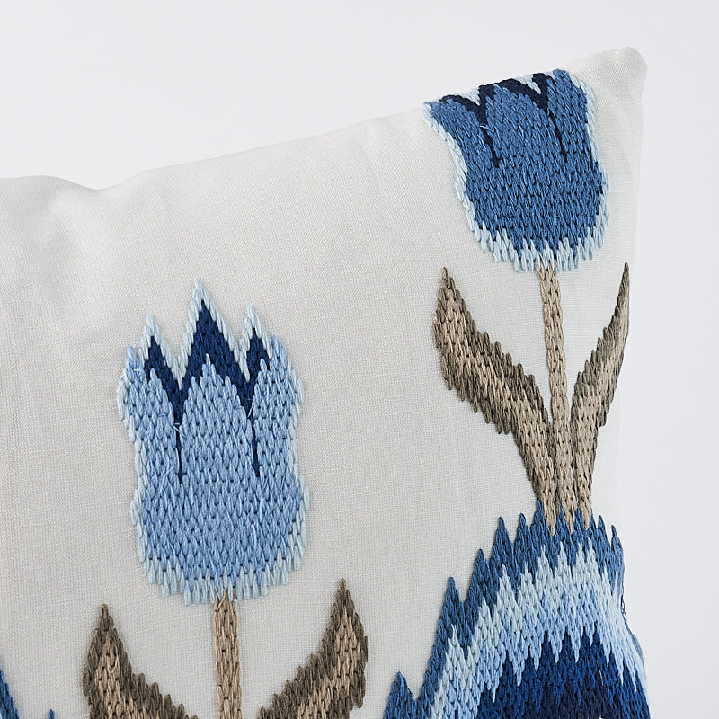 Tulip Flamestitch Pillow | Blue