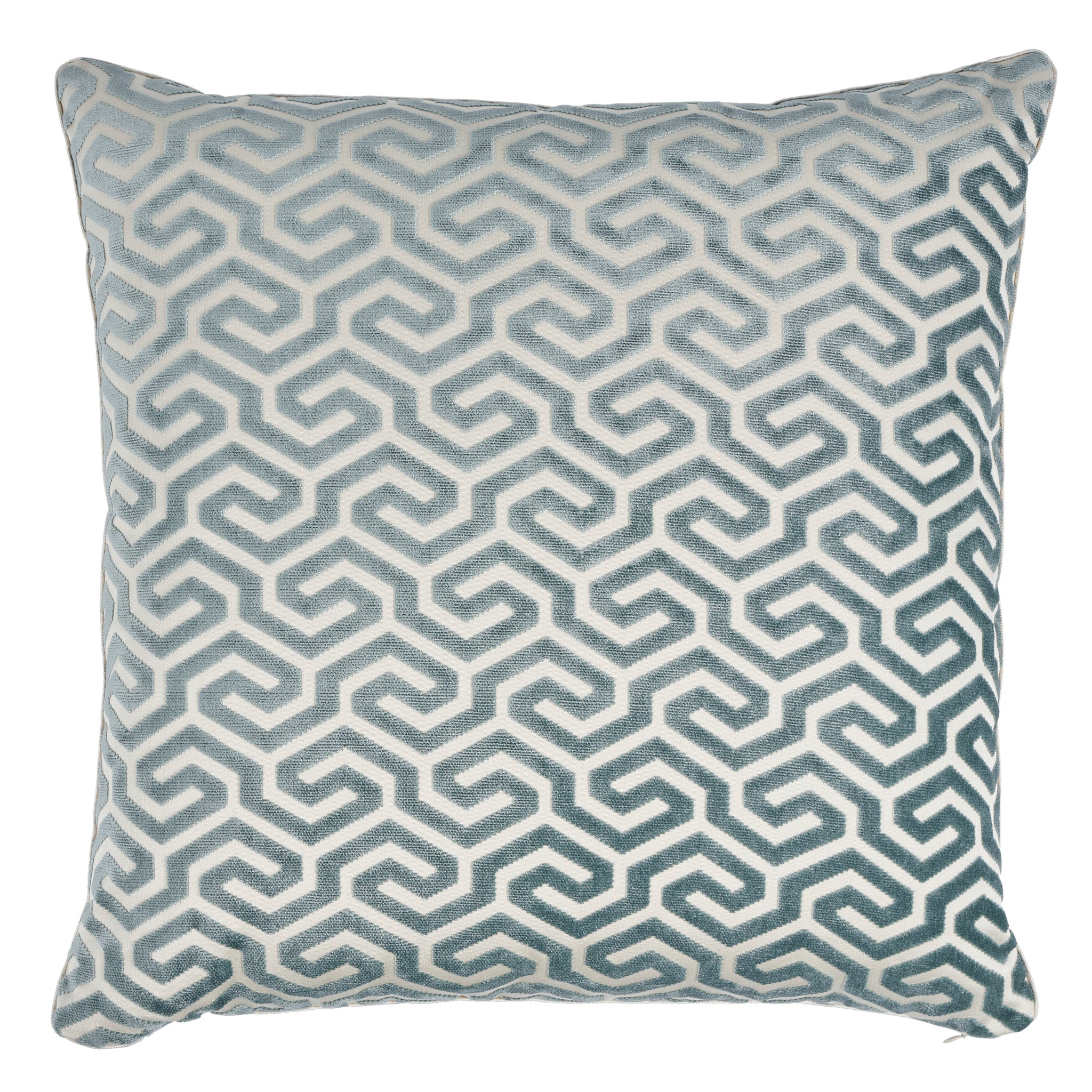 Ming Fret Velvet Pillow | Mineral & White