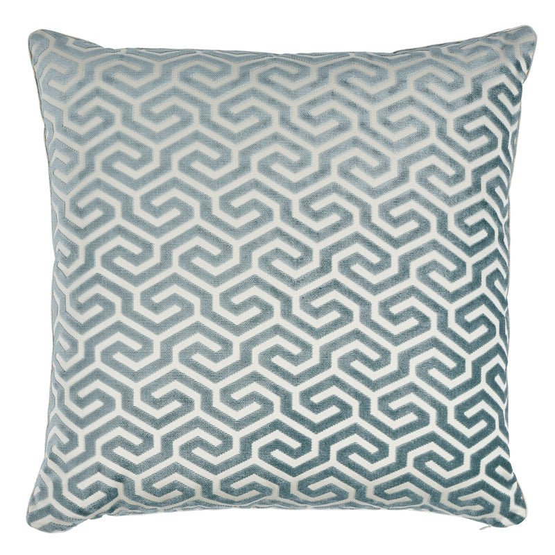 Ming Fret Velvet Pillow | Mineral & White