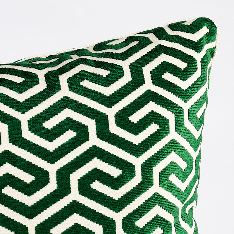 Ming Fret Velvet Pillow | Emerald
