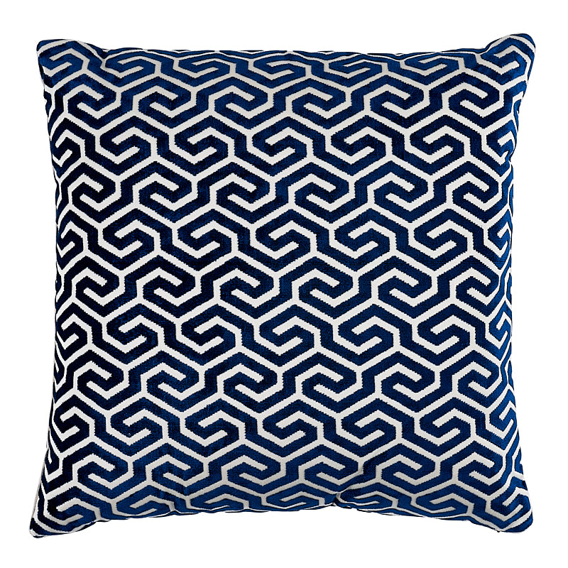 Ming Fret Velvet Pillow | Navy