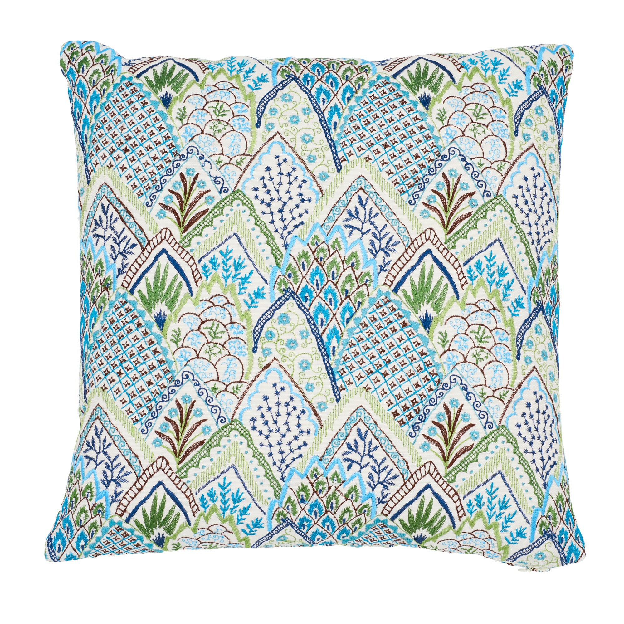 Albizia Embroidery Pillow | Blue & Green