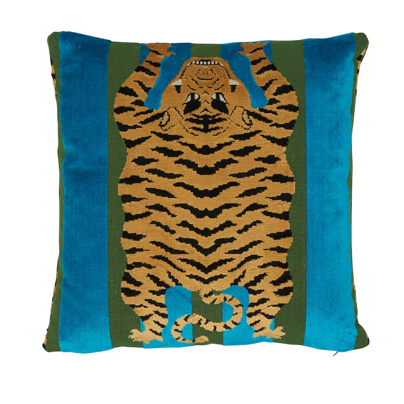 Jokhang Tiger Velvet Pillow | Peacock & Olive