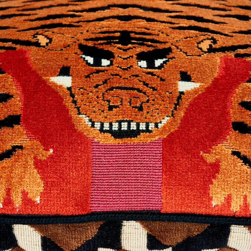 Jokhang Tiger Velvet Pillow | Red & Pink