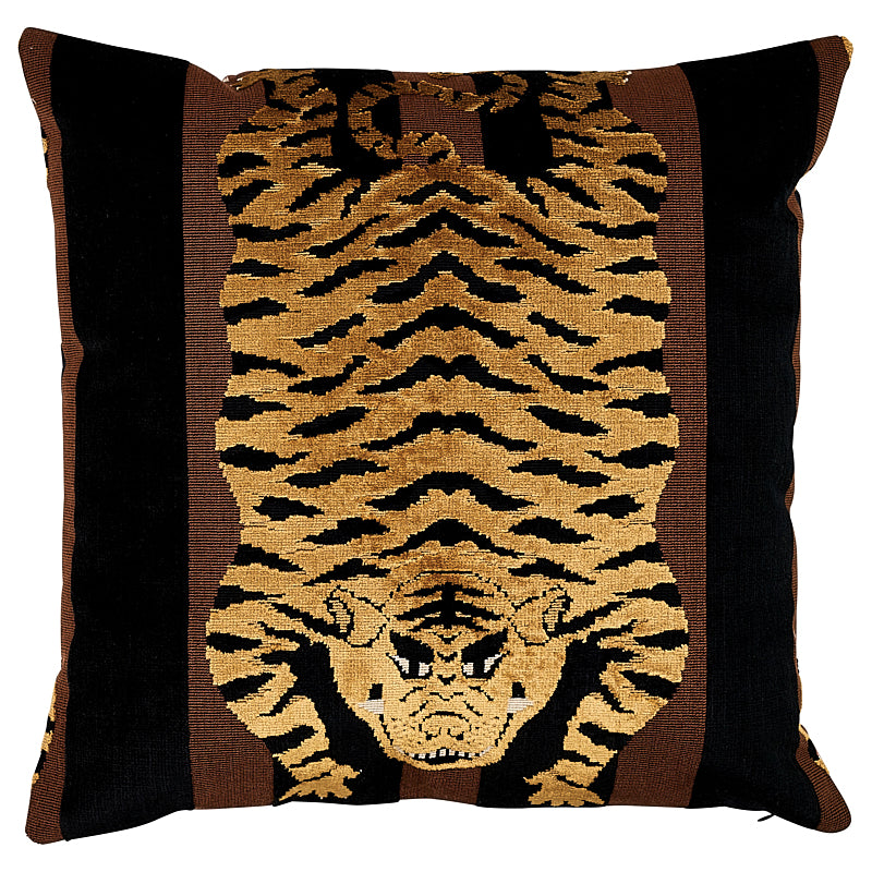 Jokhang Tiger Velvet Pillow | Brown & Black