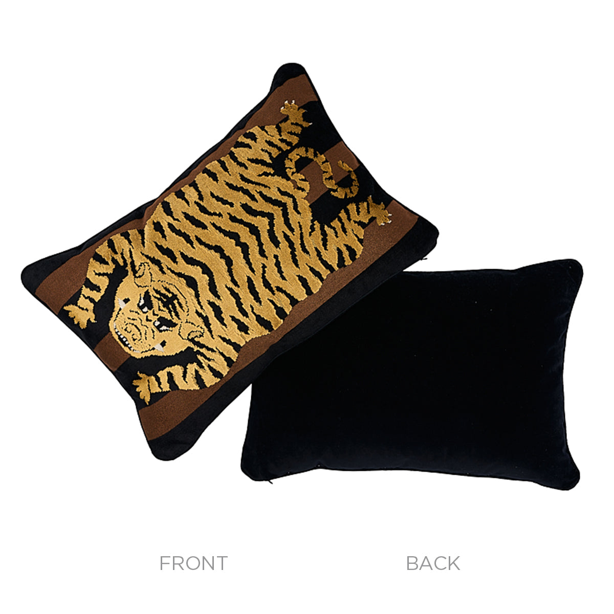 Jokhang Tiger Velvet Pillow | Brown & Black