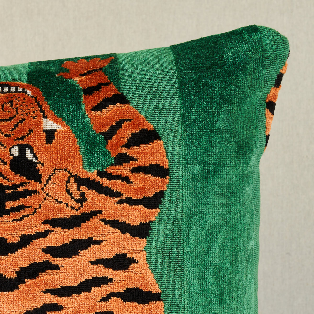 Jokhang Tiger Velvet Pillow | Green