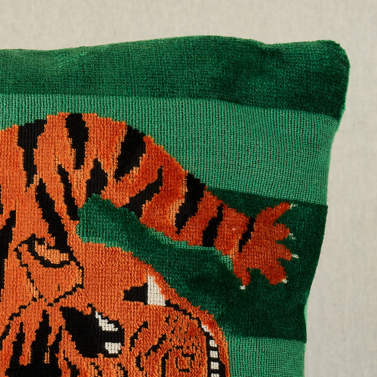 Jokhang Tiger Velvet Pillow | Green