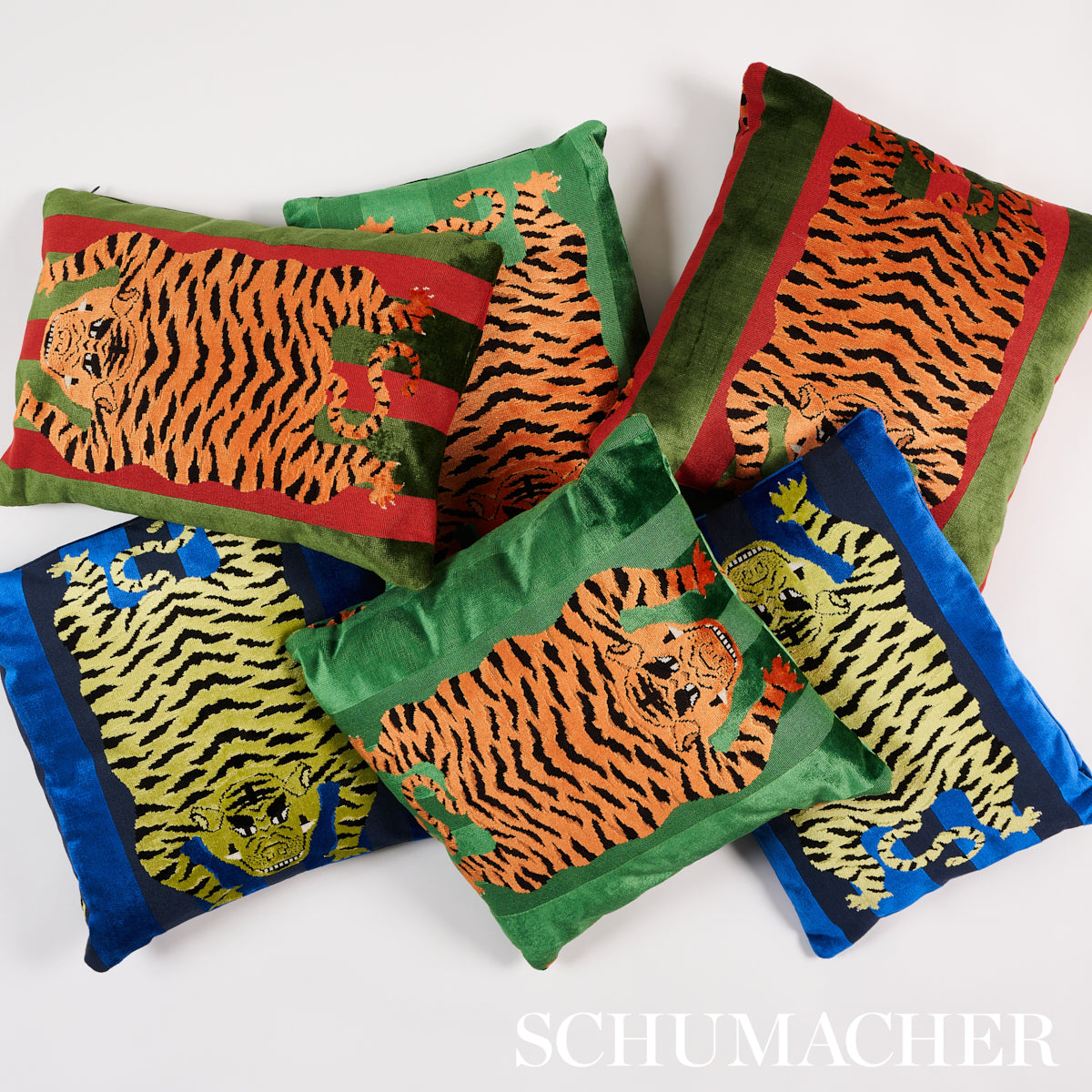 Jokhang Tiger Velvet Pillow | Green