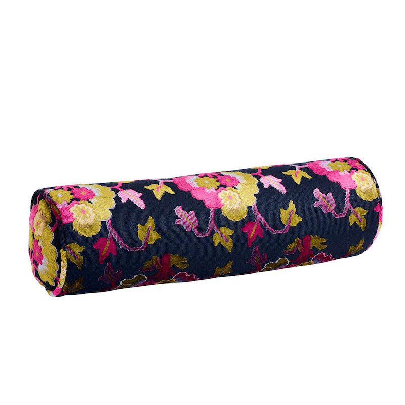 Jennie Velvet Bolster Pillow | Midnight & Magenta