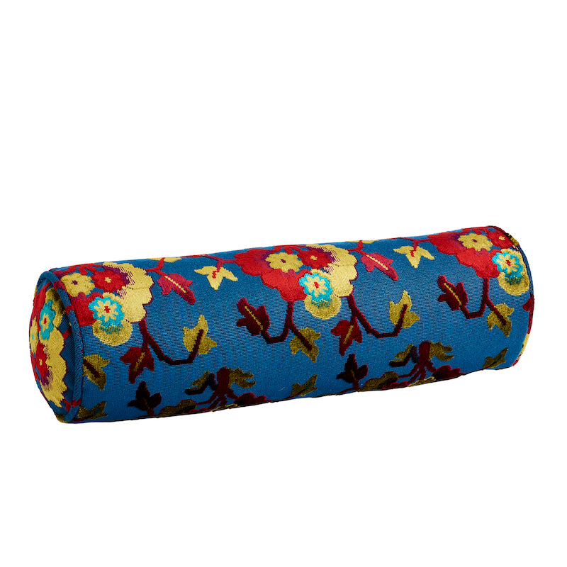 Jennie Velvet Bolster Pillow | Blue & Red