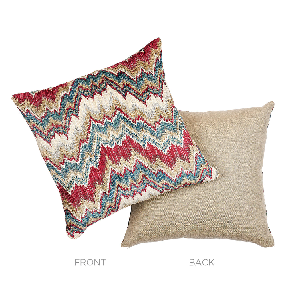 Bezique Flamestitch Pillow | Red & Peacock