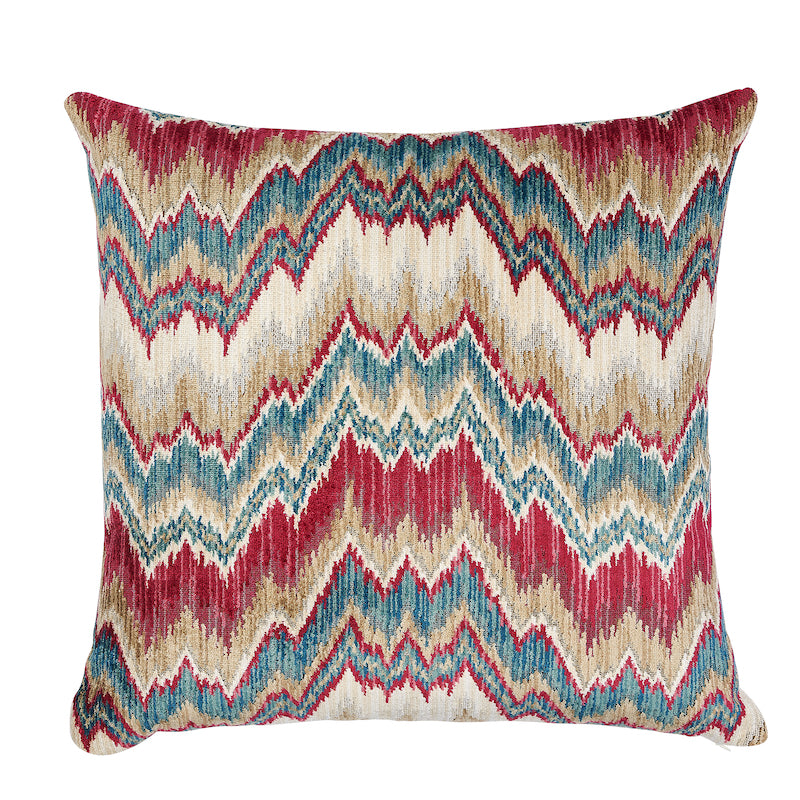 Bezique Flamestitch Pillow | Red & Peacock