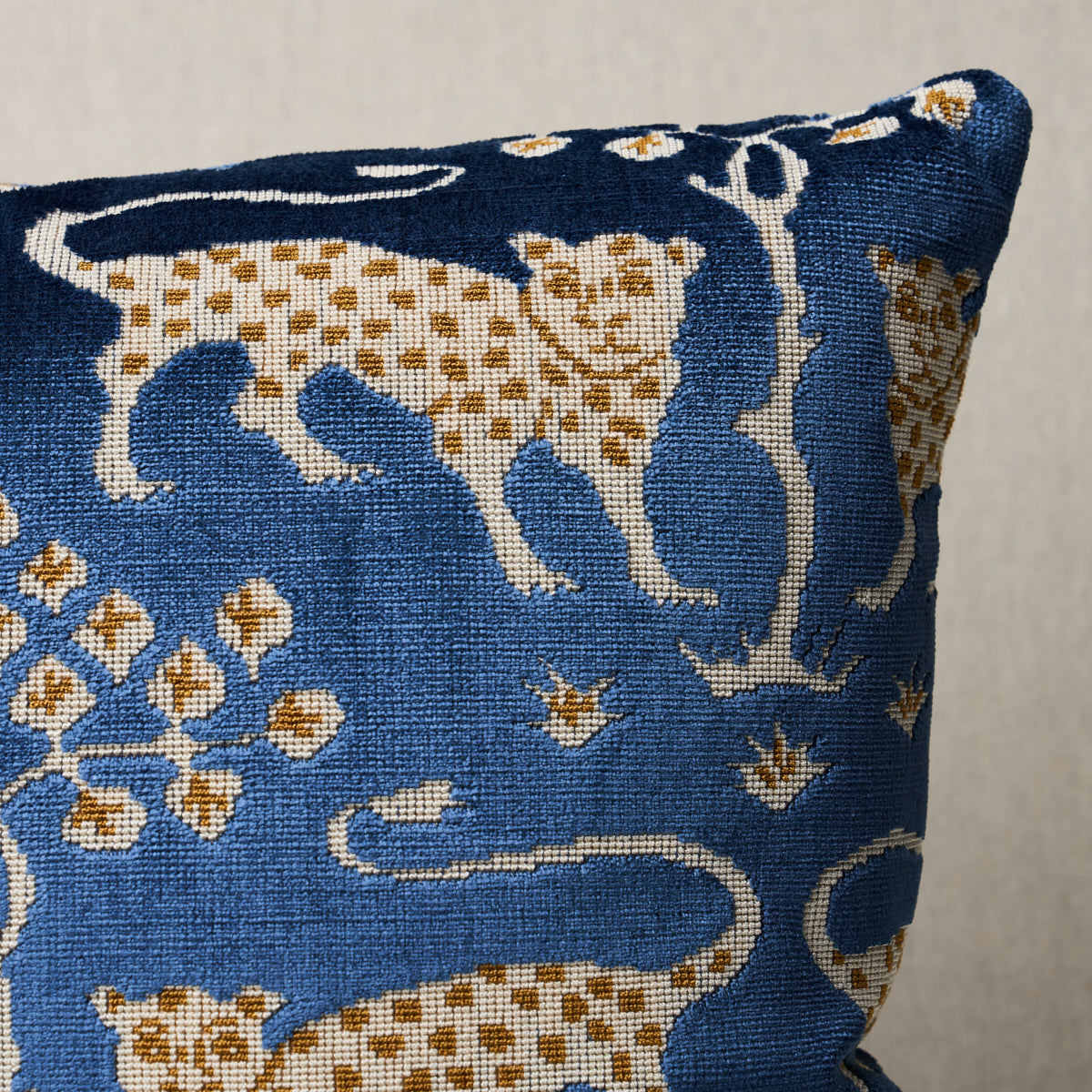 Woodland Leopard Velvet Pillow | Sapphire