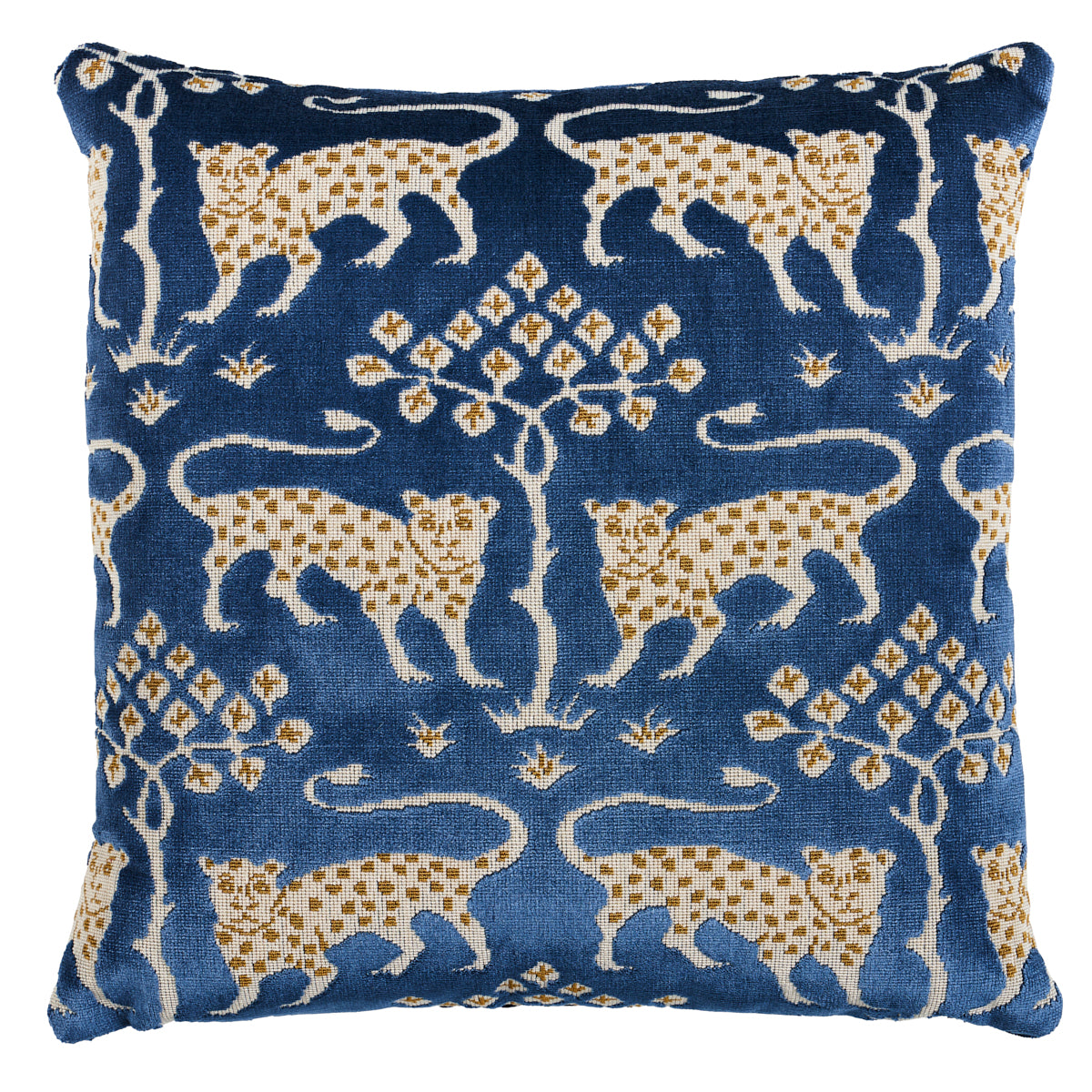 Woodland Leopard Velvet Pillow | Sapphire