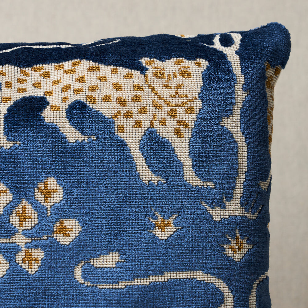 Woodland Leopard Velvet Pillow | Sapphire