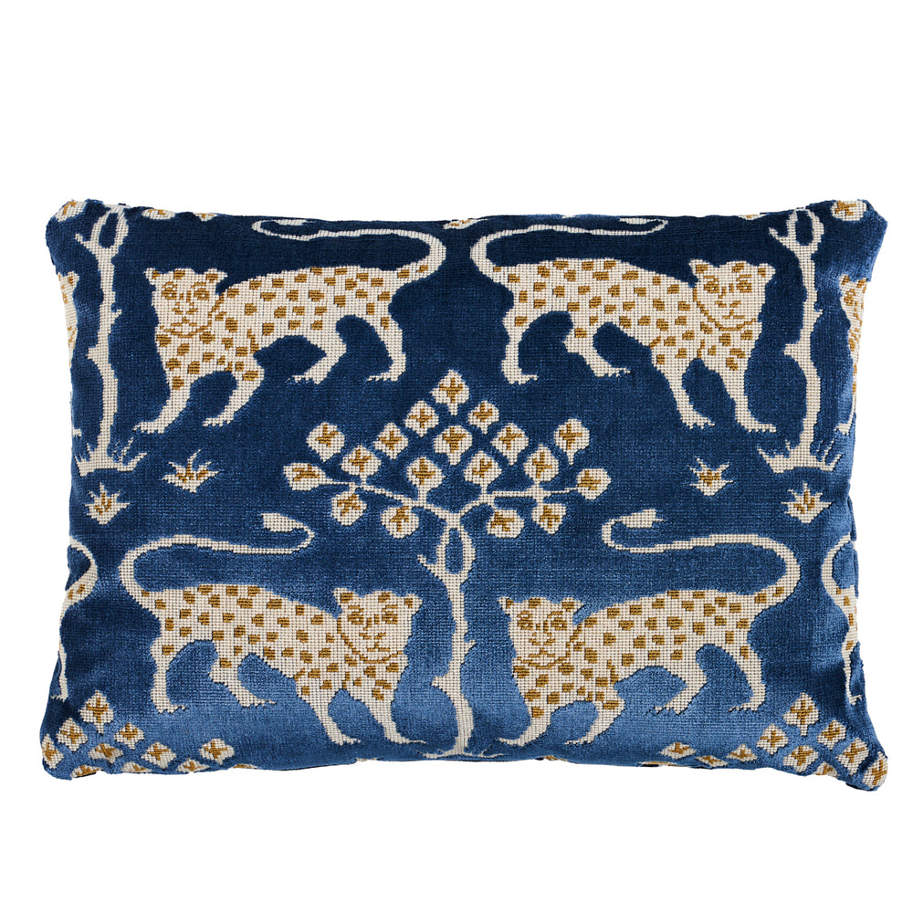 Woodland Leopard Velvet Pillow | Sapphire