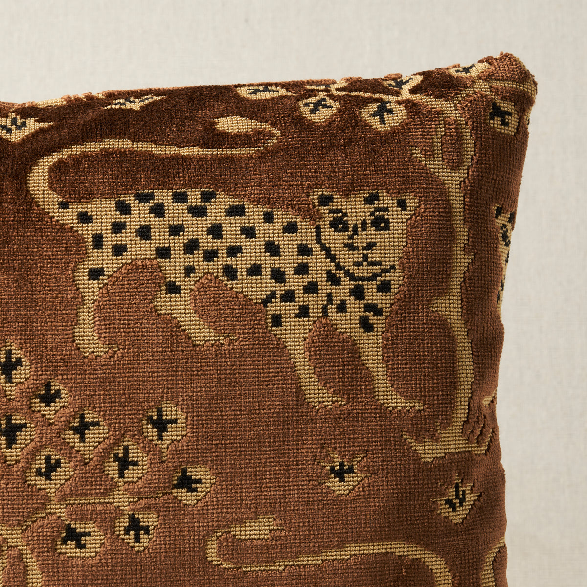 Woodland Leopard Velvet Pillow | Sepia