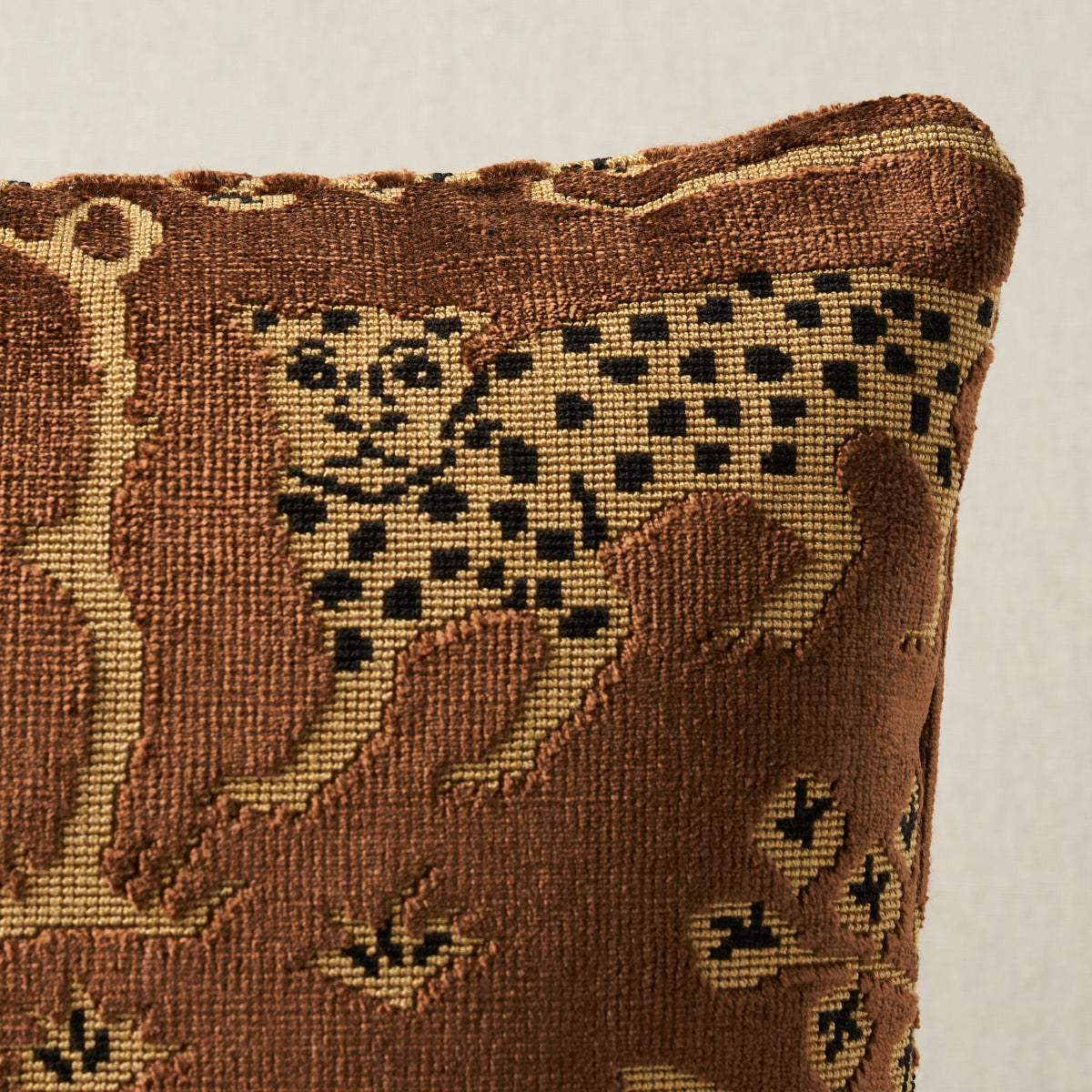 Woodland Leopard Velvet Pillow | Sepia