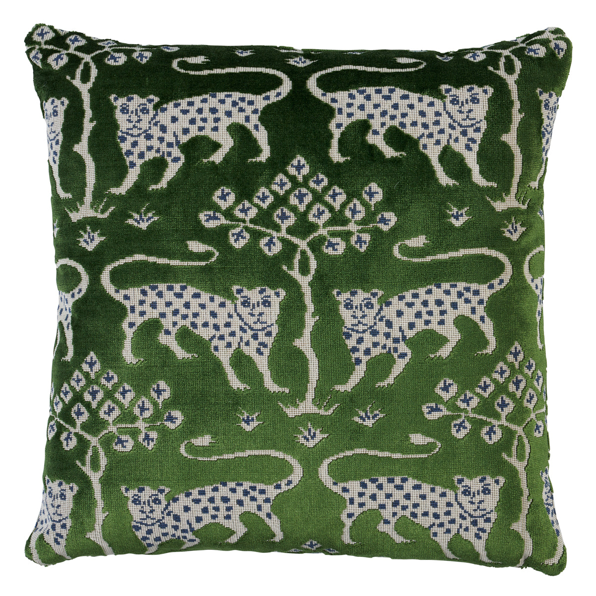 Woodland Leopard Velvet Pillow | Emerald