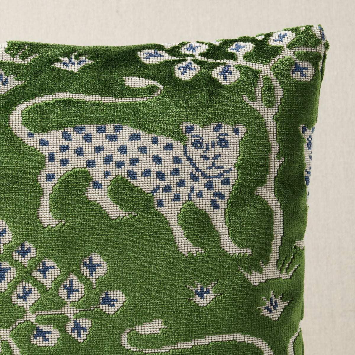 Woodland Leopard Velvet Pillow | Emerald