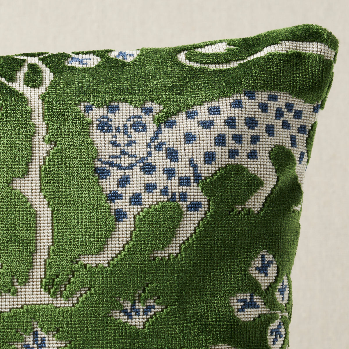 Woodland Leopard Velvet Pillow | Emerald